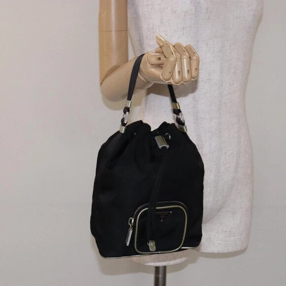 PRADA Hand Bag Nylon Black Silver Auth 132573 - Picture 1 of 14
